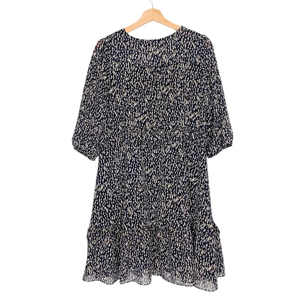 Soft Surroundings Hazel Dress Dotted Print V-neck Front Tassel Sz. Medium Petite
